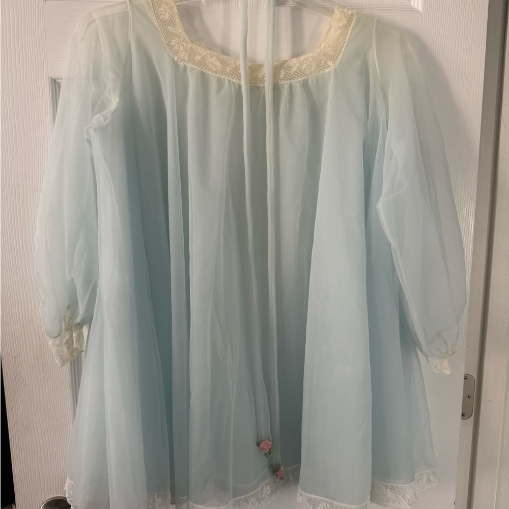Eve Stillman vintage Elegant Mint Chemise nightgown with Lace Trim size S